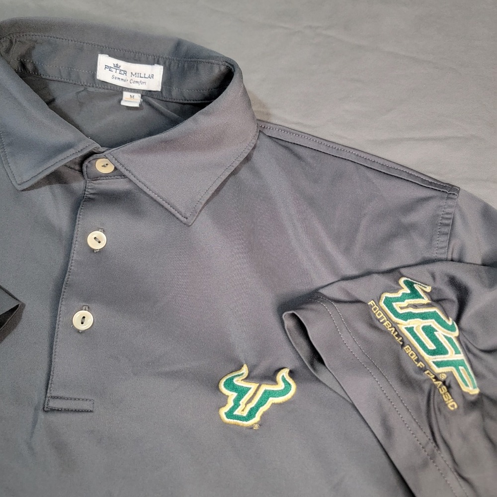 Peter Millar Polo Shirt Mens Medium Gray USF Bulls Football Golf Summer Comfort - Picture 1 of 6